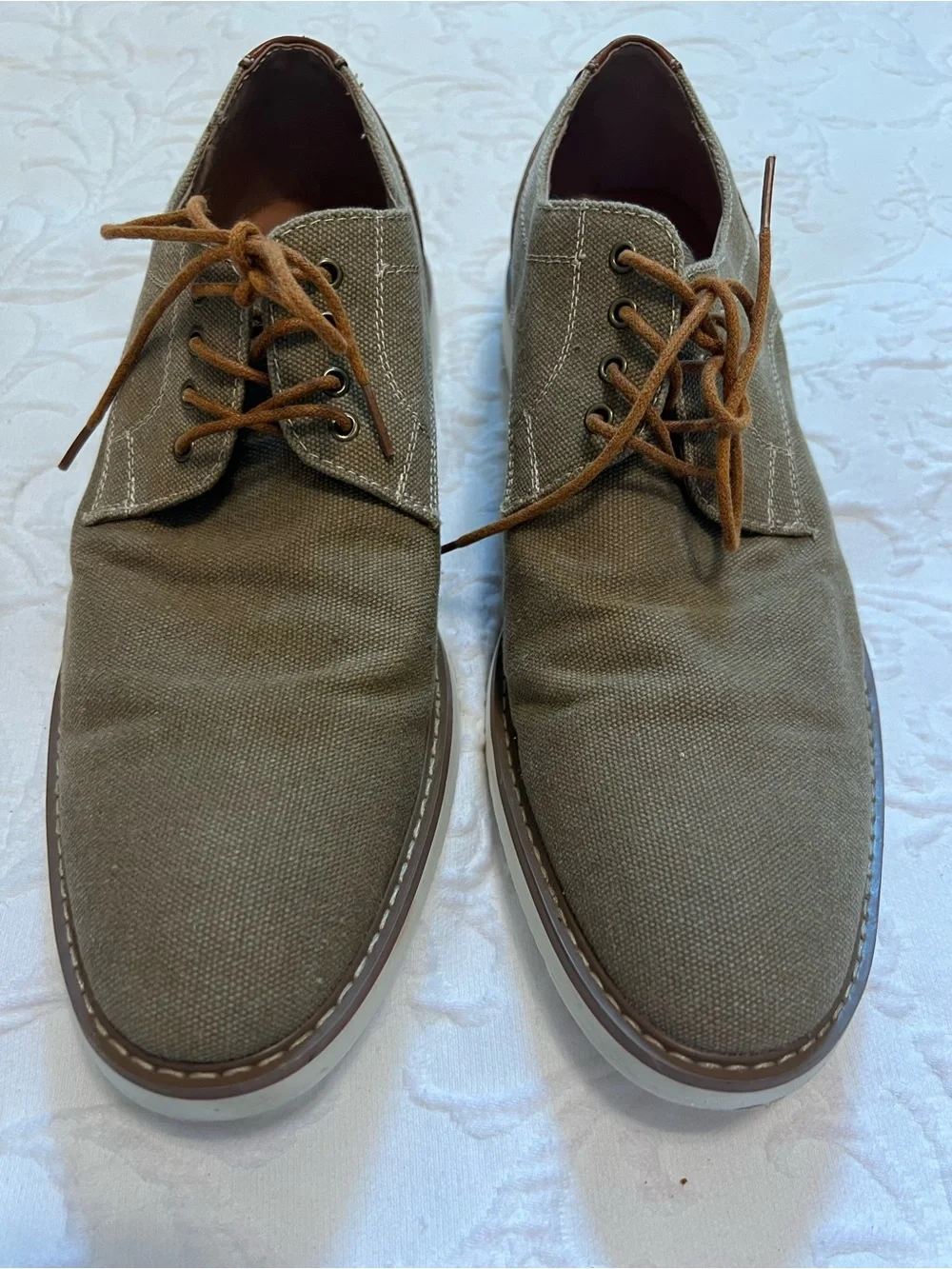 Florsheim Union Plain Toe Khaki Canvas Oxford Shoe with Leather Accents size 9.5
